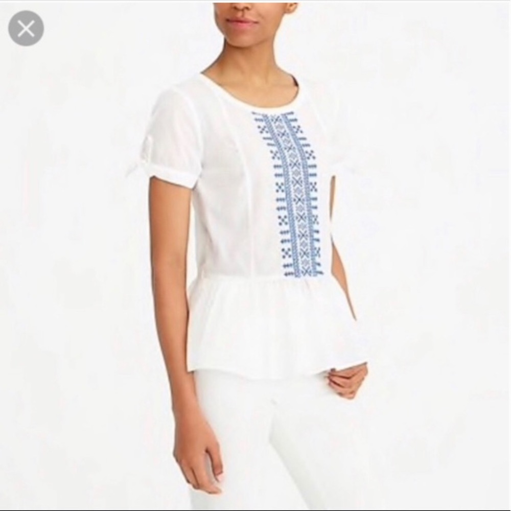 NWT J Crew Factory blue and white embroidered top